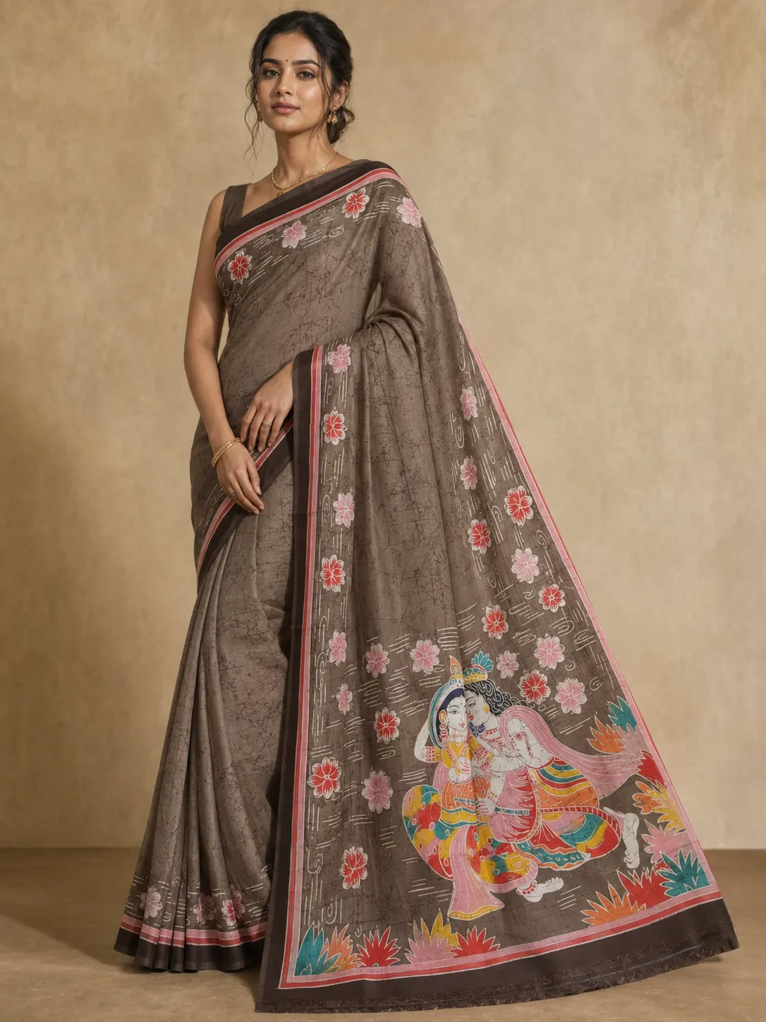 Terracotta Earth Wax Batik Saree — handloom Tussar Silk Batik saree by Naholi